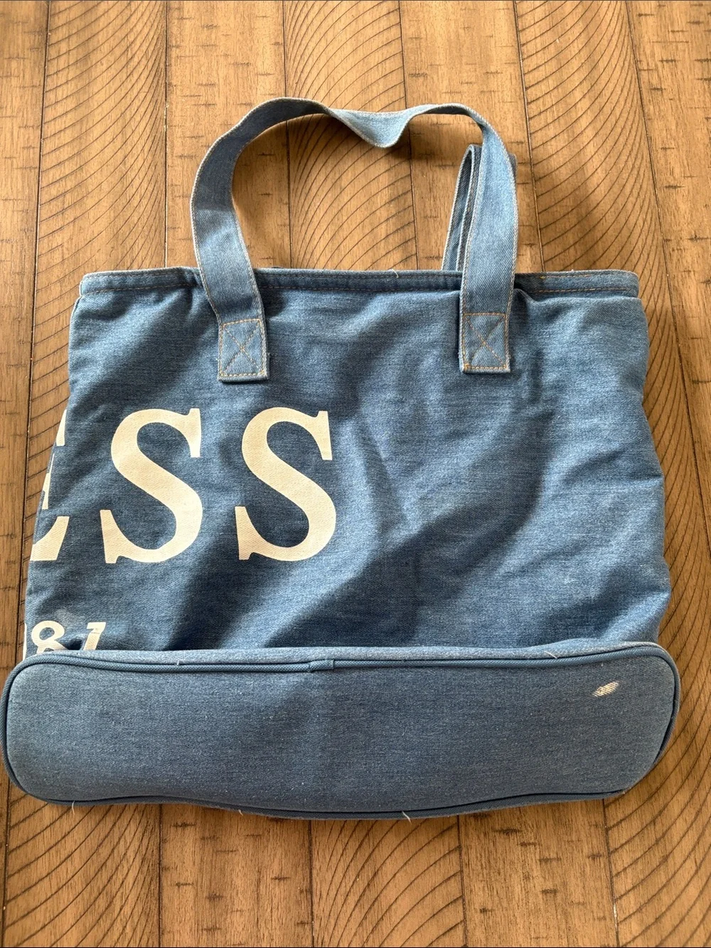 GUESS Light Blue Canvas Logo Messenger Tote